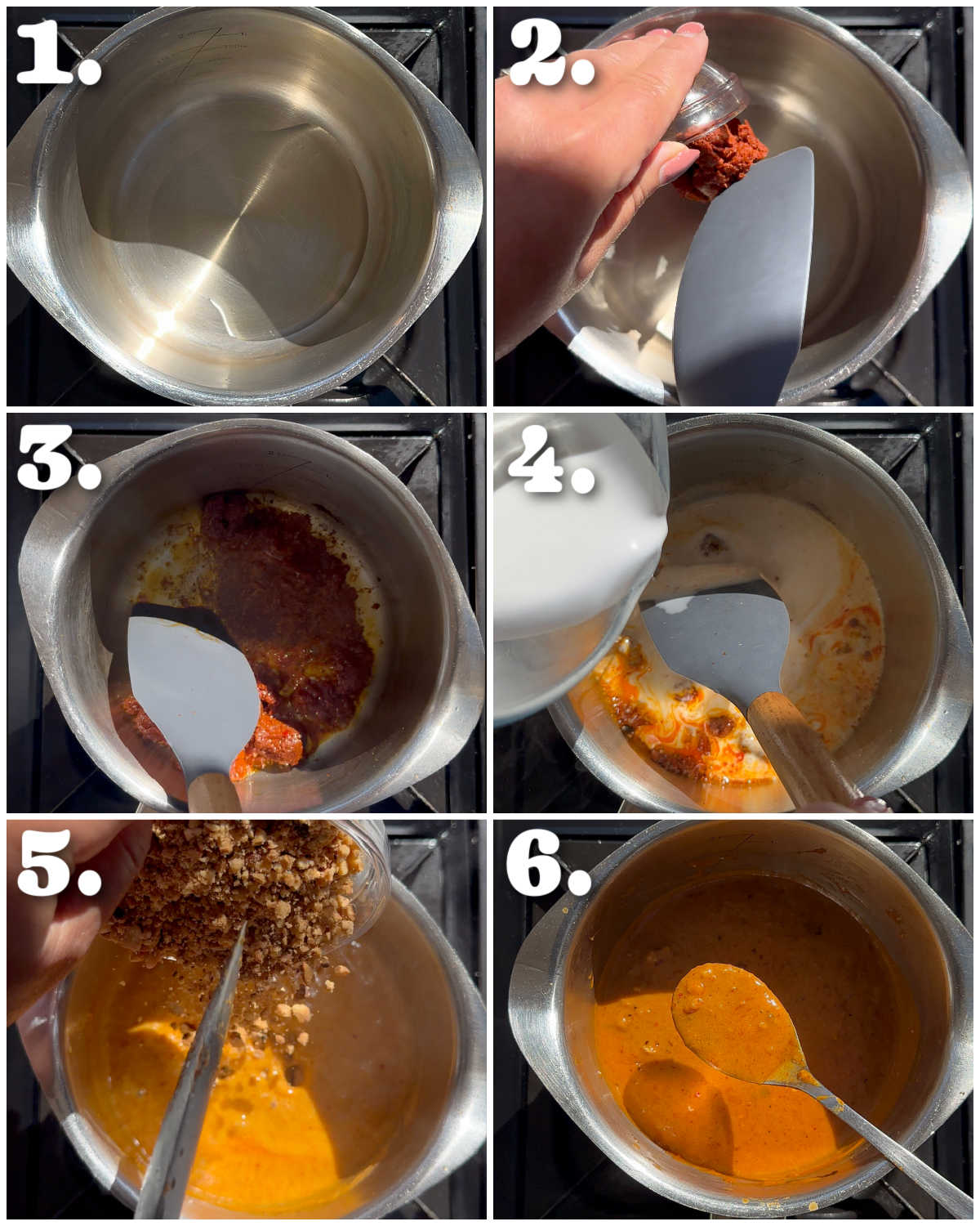 6 step by step photos showing how to make thai satay sauce