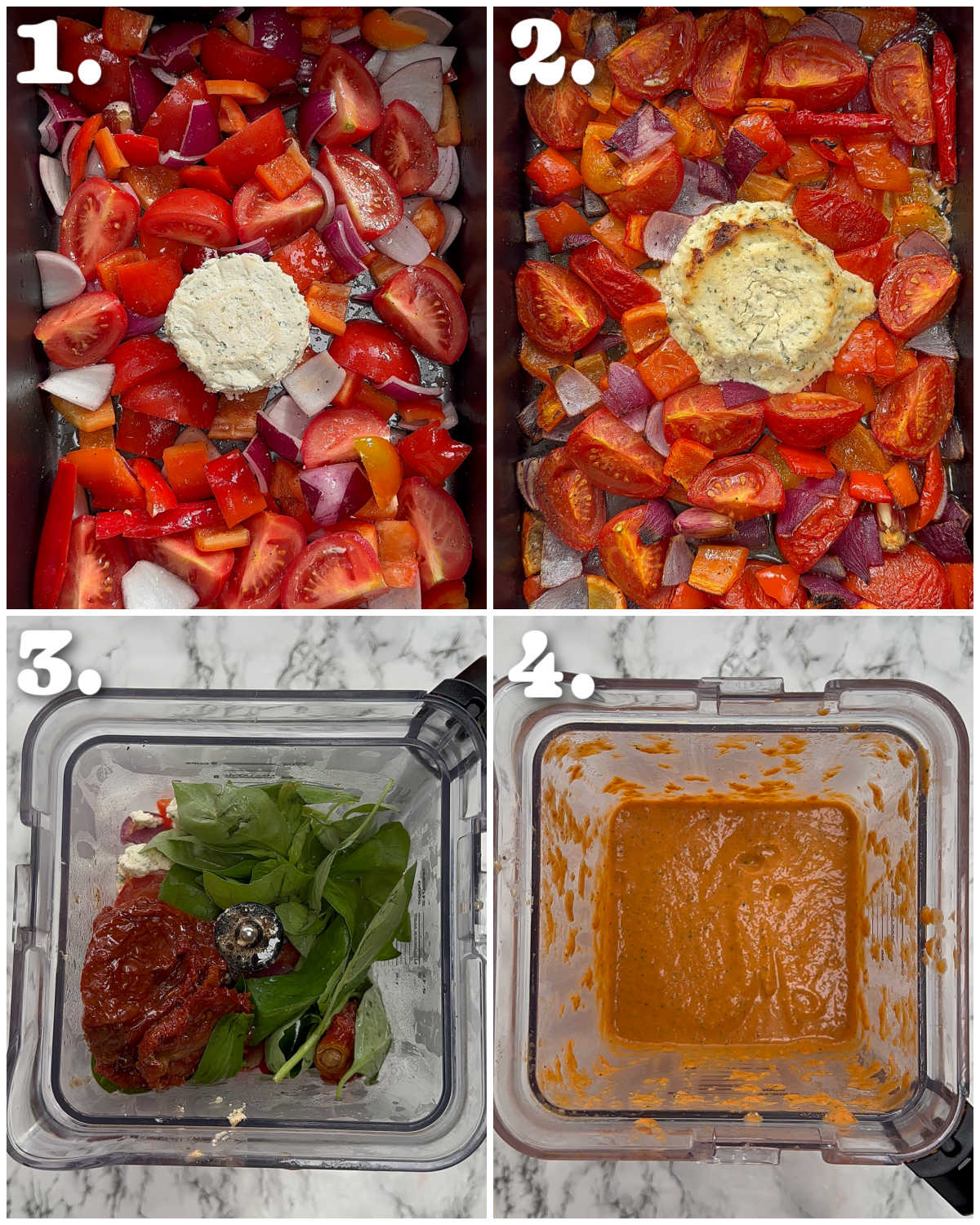 4 step by step photos showing how to make boursin soup