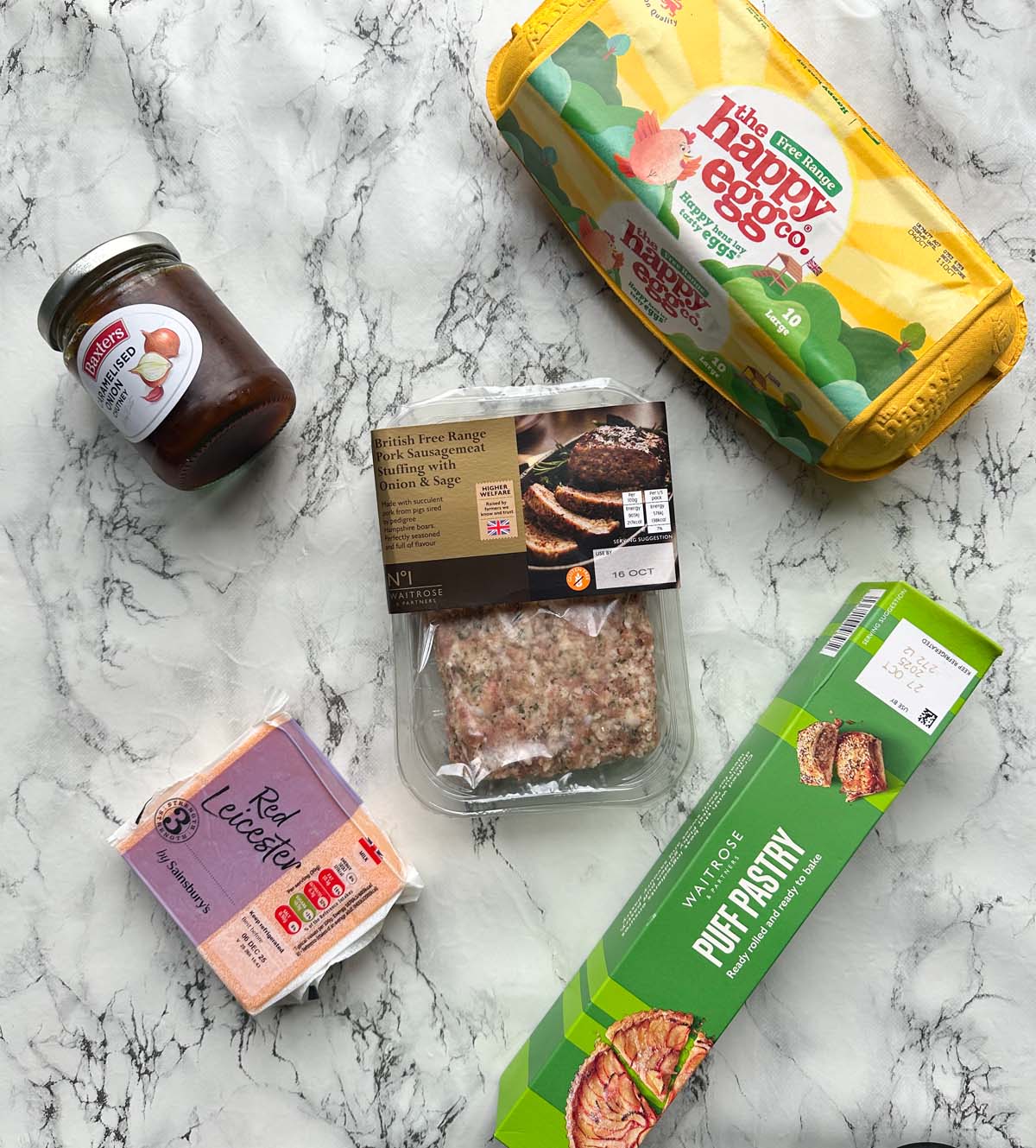 overhead shot of sausage puff ingredients
