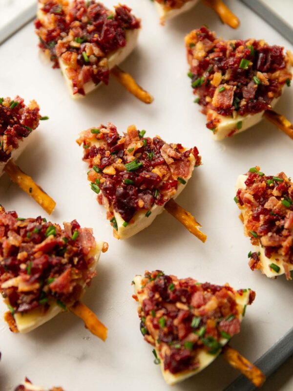 brie christmas trees on marble chopping board