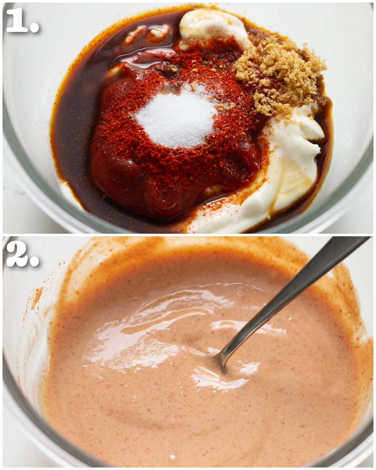 2 step by step photos showing how to make nugget dipping sauce