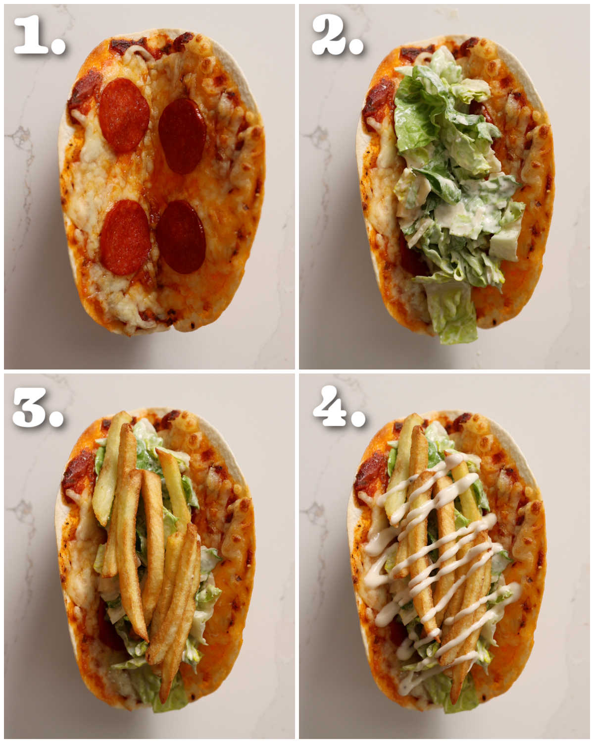 4 step by step photos showing how to make caesaroni tacos