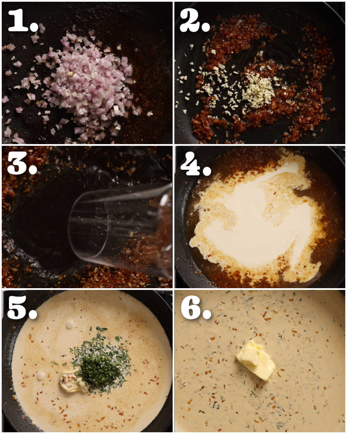 6 step by step photos showing how to make creamy mustard sauce