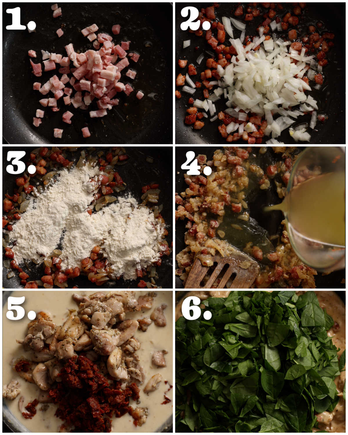 6 step by step photos showing how to make Italian chicken bake filling