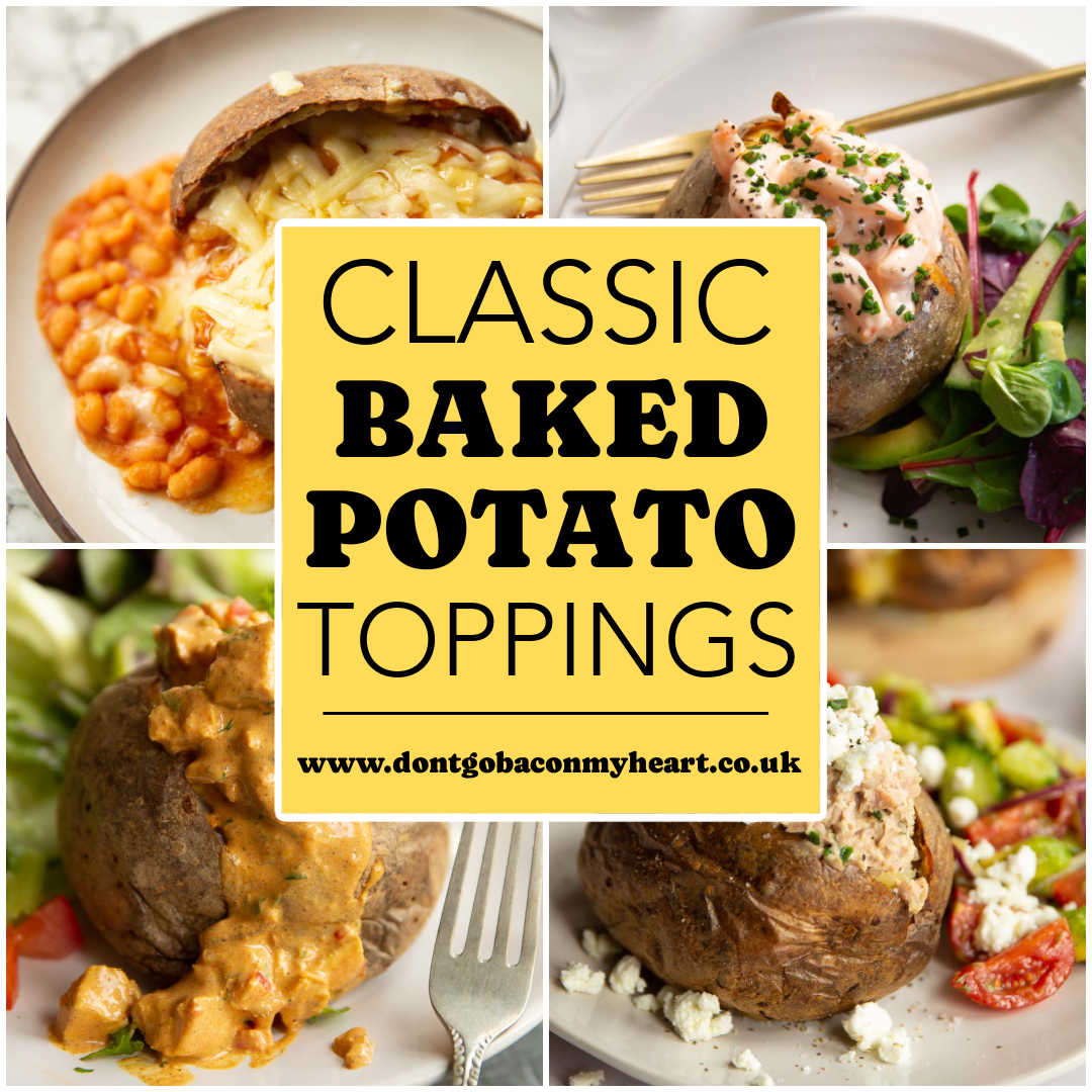 baked potato toppings college with text box in centre