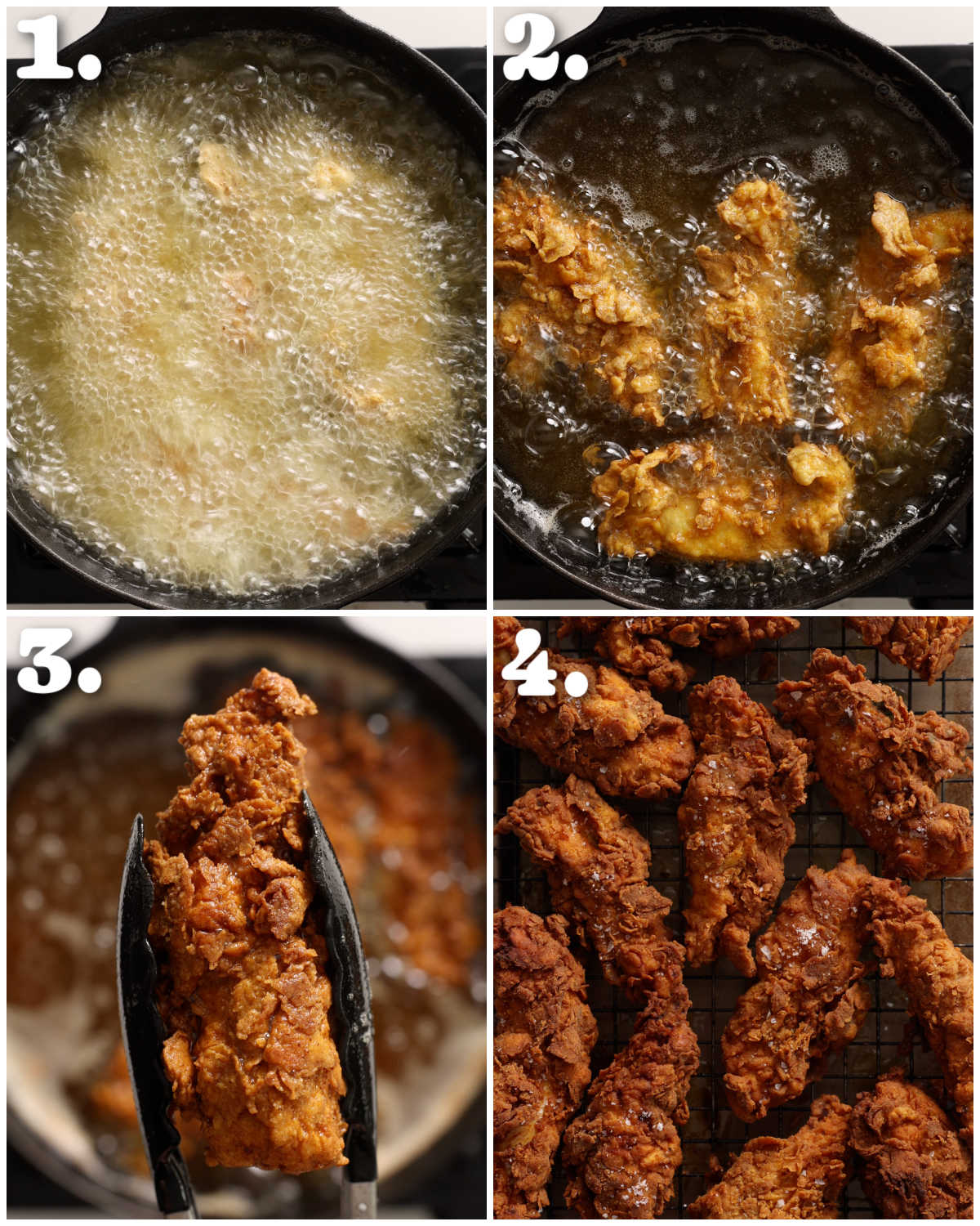 4 step by step photos showing how to fry chicken tikka