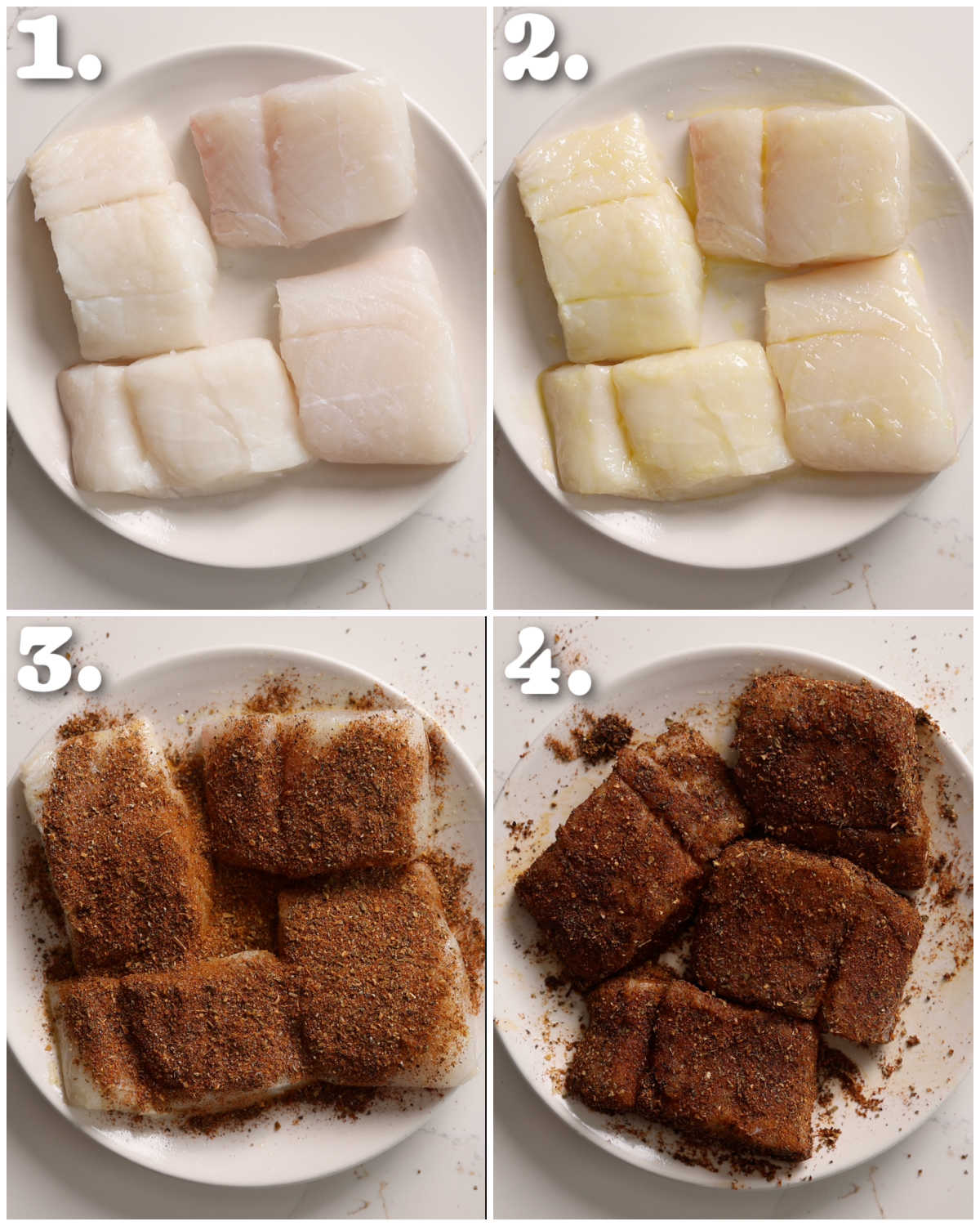 4 step by step photos showing how to make cajun cod