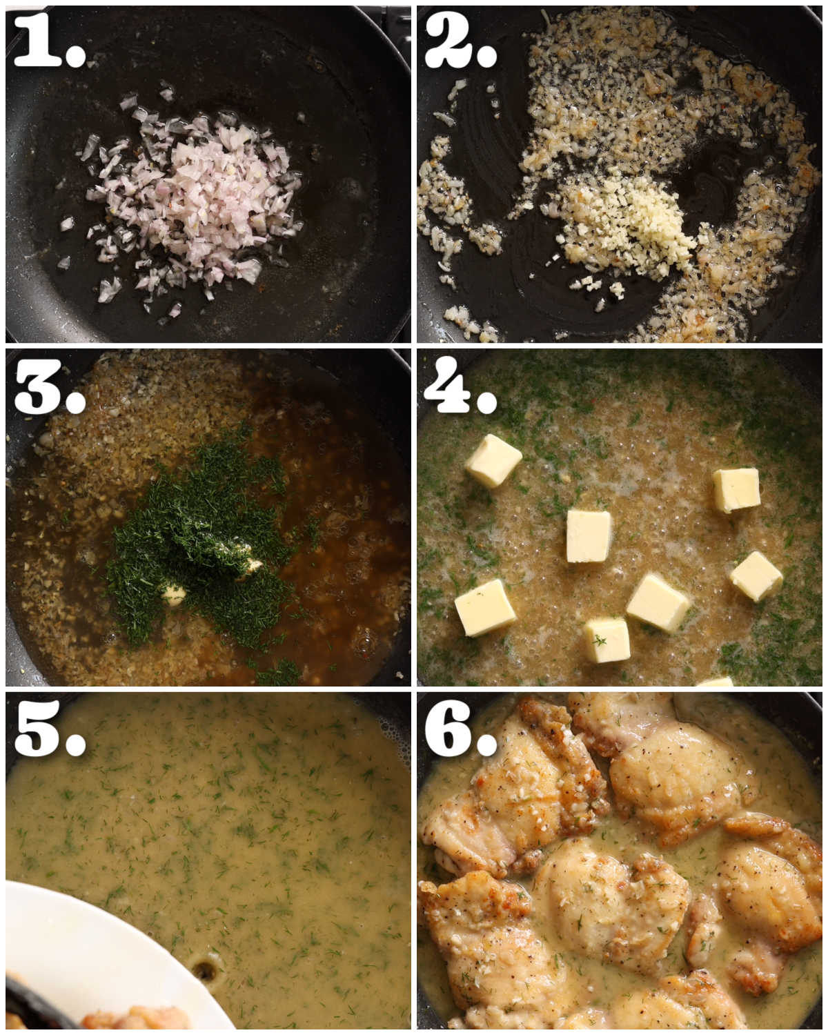 6 step by step photos showing how to make lemon dill sauce