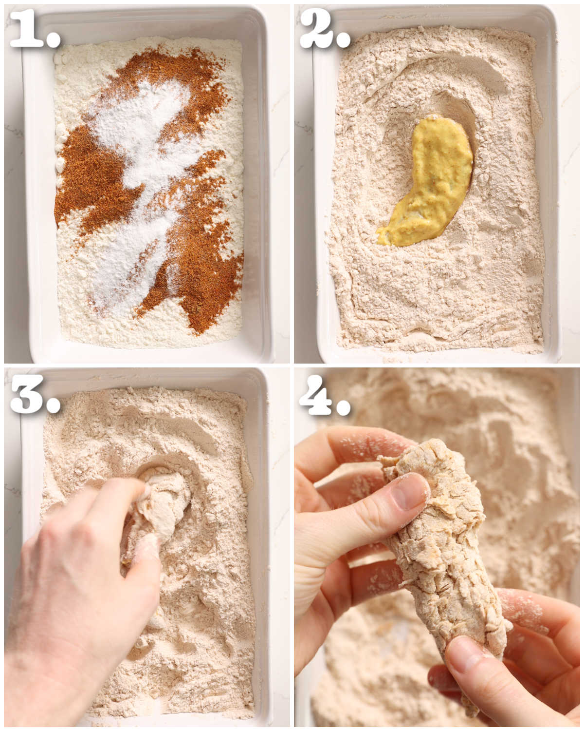 4 step by step photos showing how to prepare crispy chicken tikka