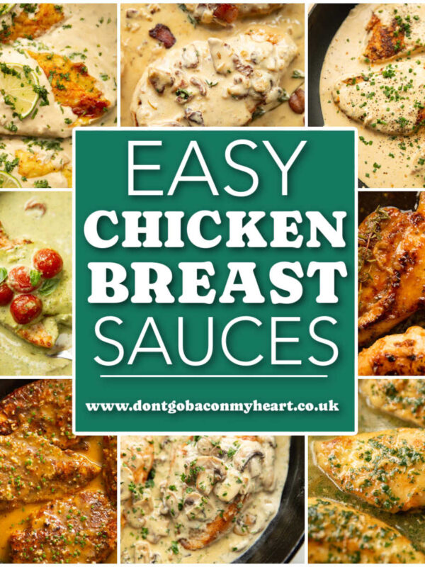 sauces for chicken breast thumbnail collage with text overlay