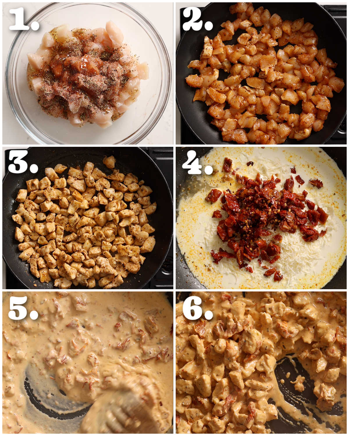 6 step by step photos showing how to make marry me chicken