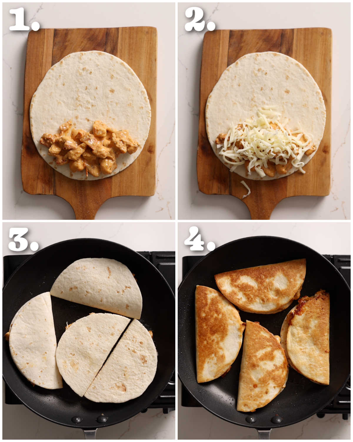 4 step by step photos showing how to make marry me chicken tacos
