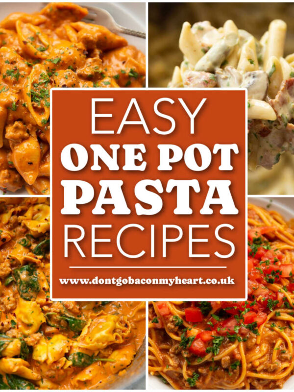 one pot pasta recipes collage with text overlay