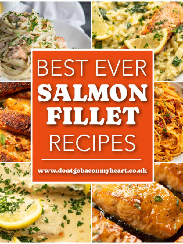 salmon fillet recipes thumbnail with text overlay