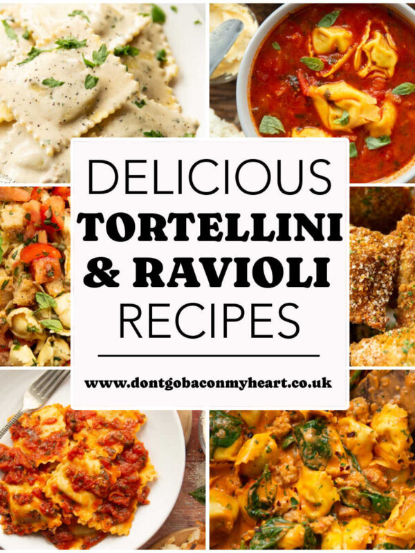tortellini and ravioli recipes thumbnail collage with text overlay