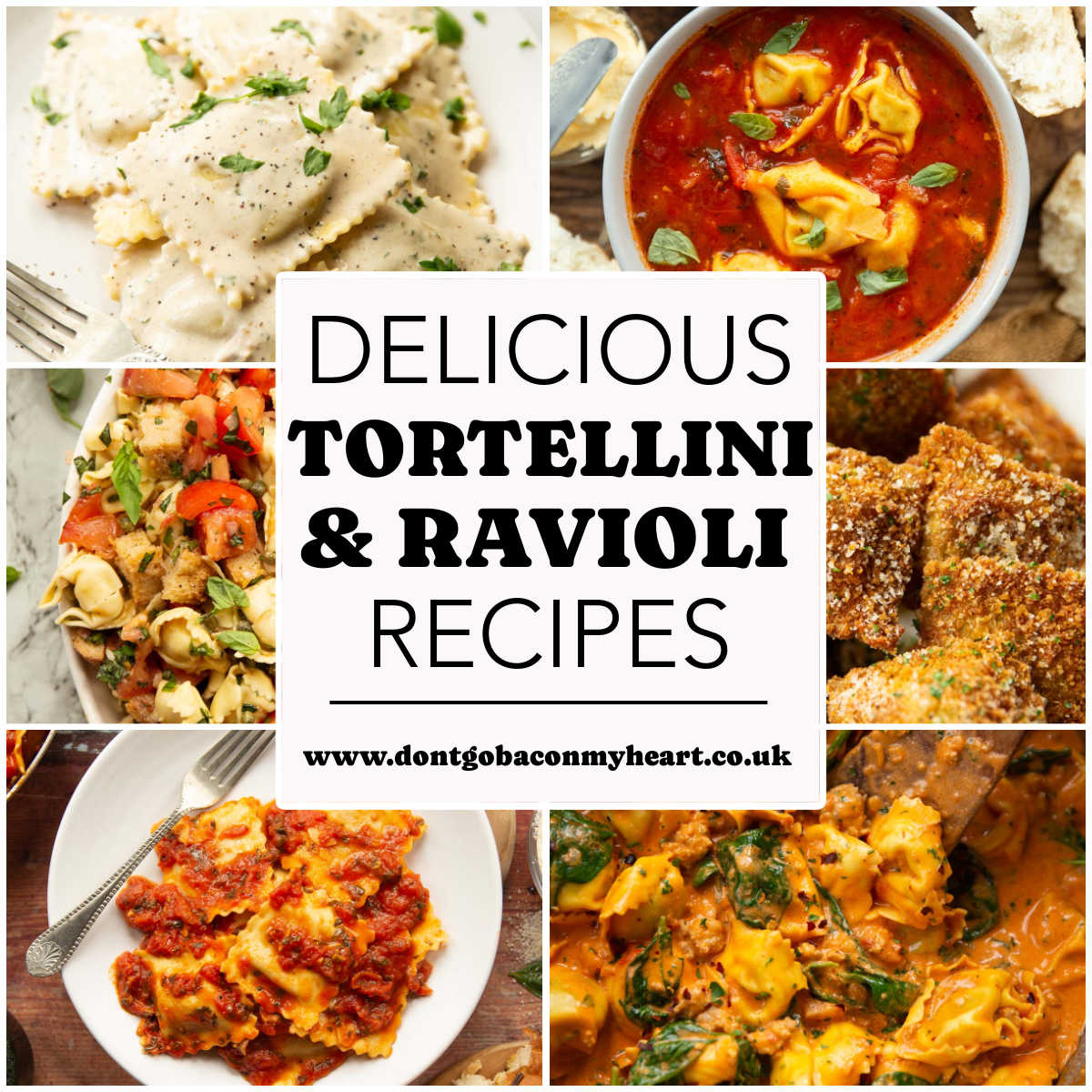 tortellini and ravioli recipes thumbnail collage with text overlay