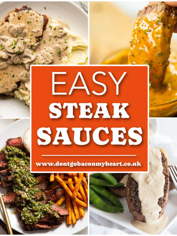 steak sauces thumbnail collage with text overlay