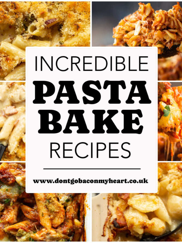 pasta bake recipes thumbnail collage with text overlay