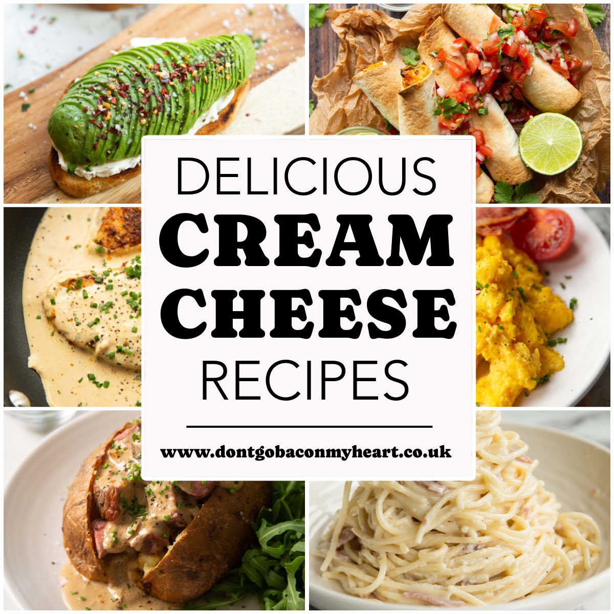 cream cheese recipes collage thumbnail with text overlay
