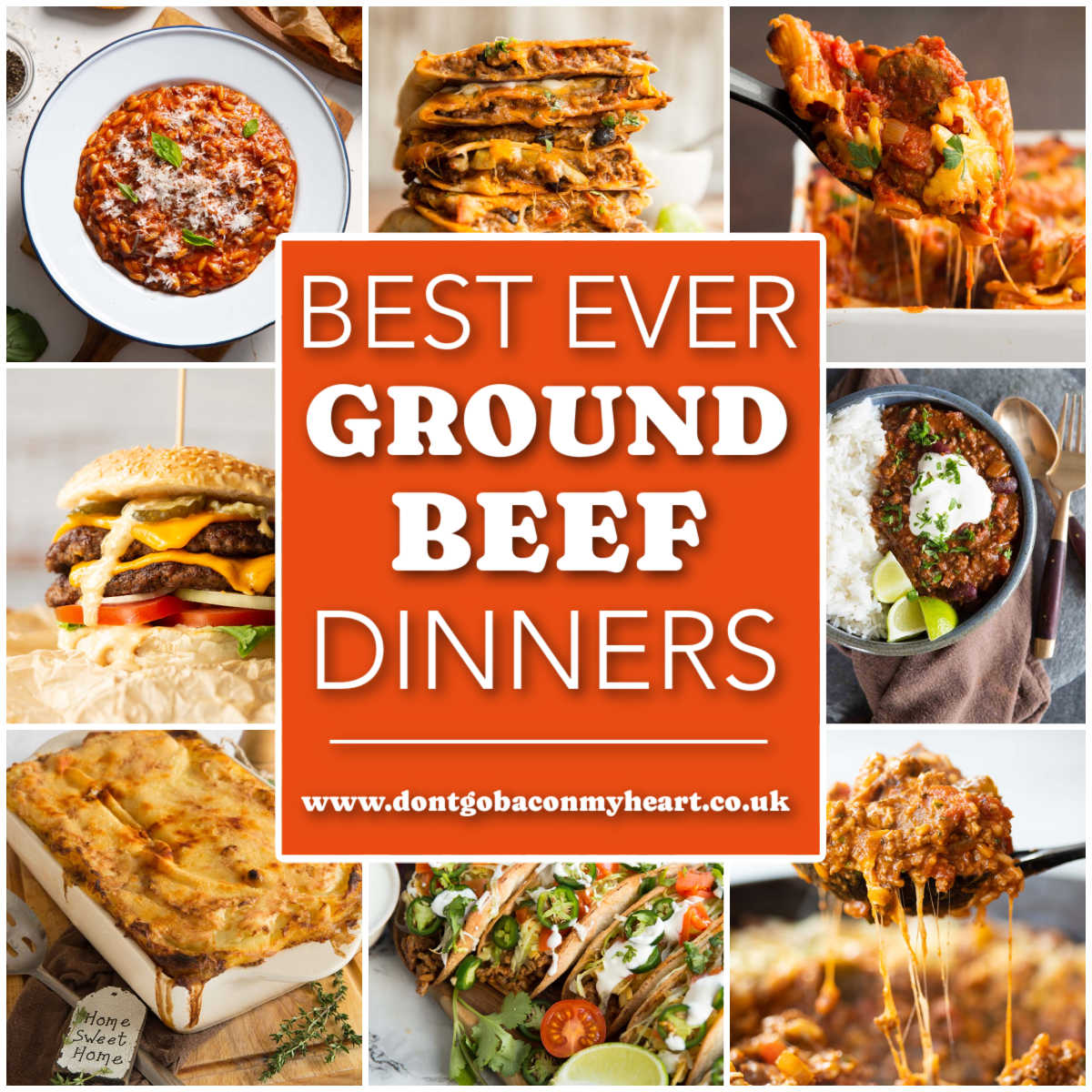 ground beef recipes thumbnail collage with text overlay