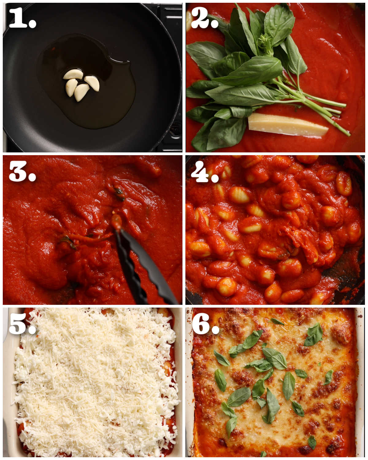 6 step by step photos showing how to make gnocchi alla sorrentina