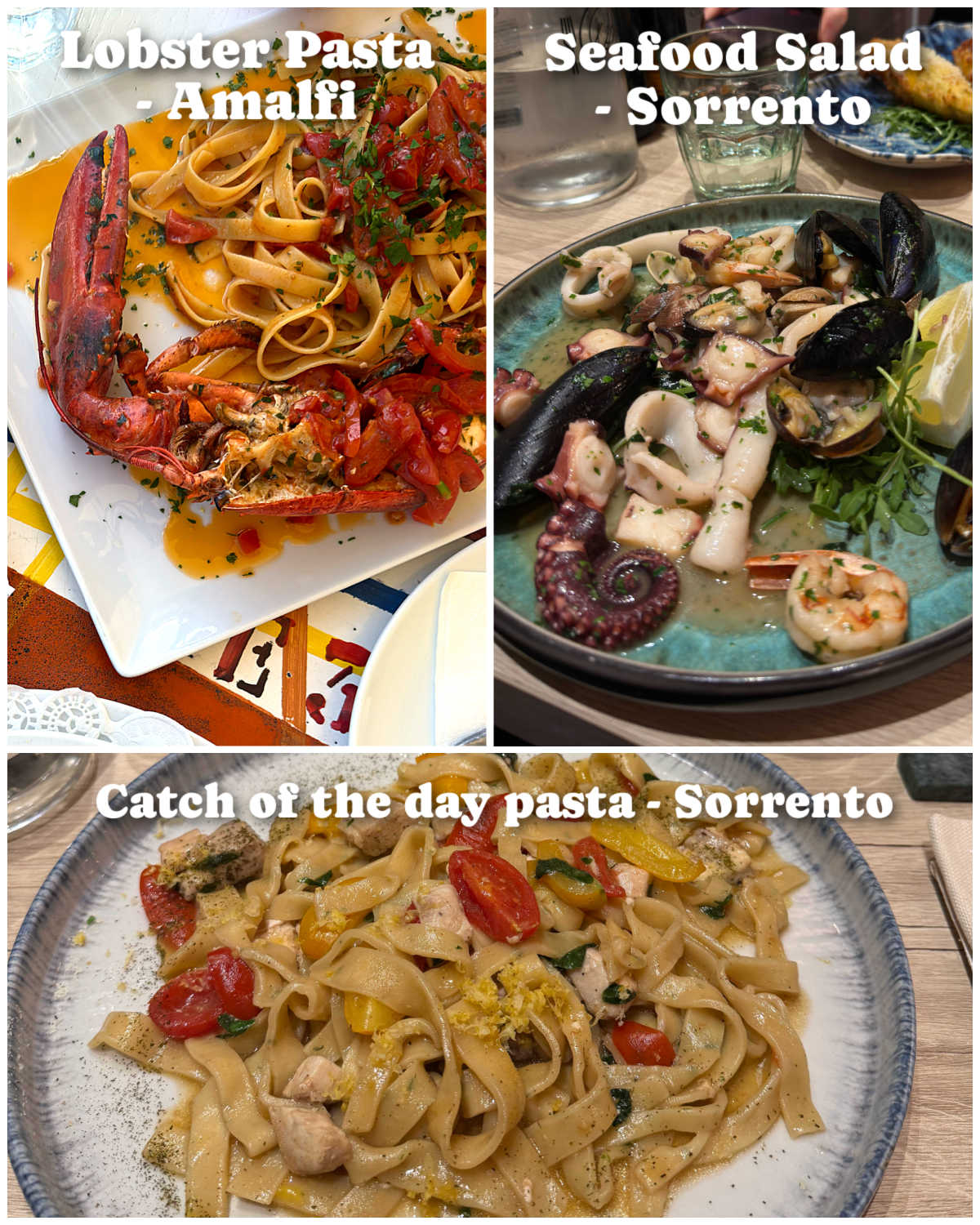 3 grid photos of italian seafood pasta inspiration