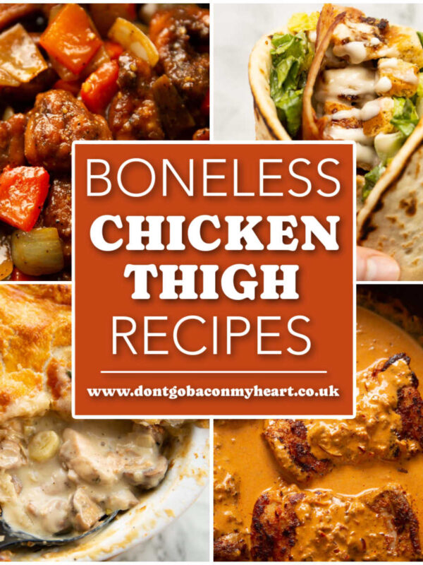 boneless chicken thigh recipes thumbnail collage with text overlay