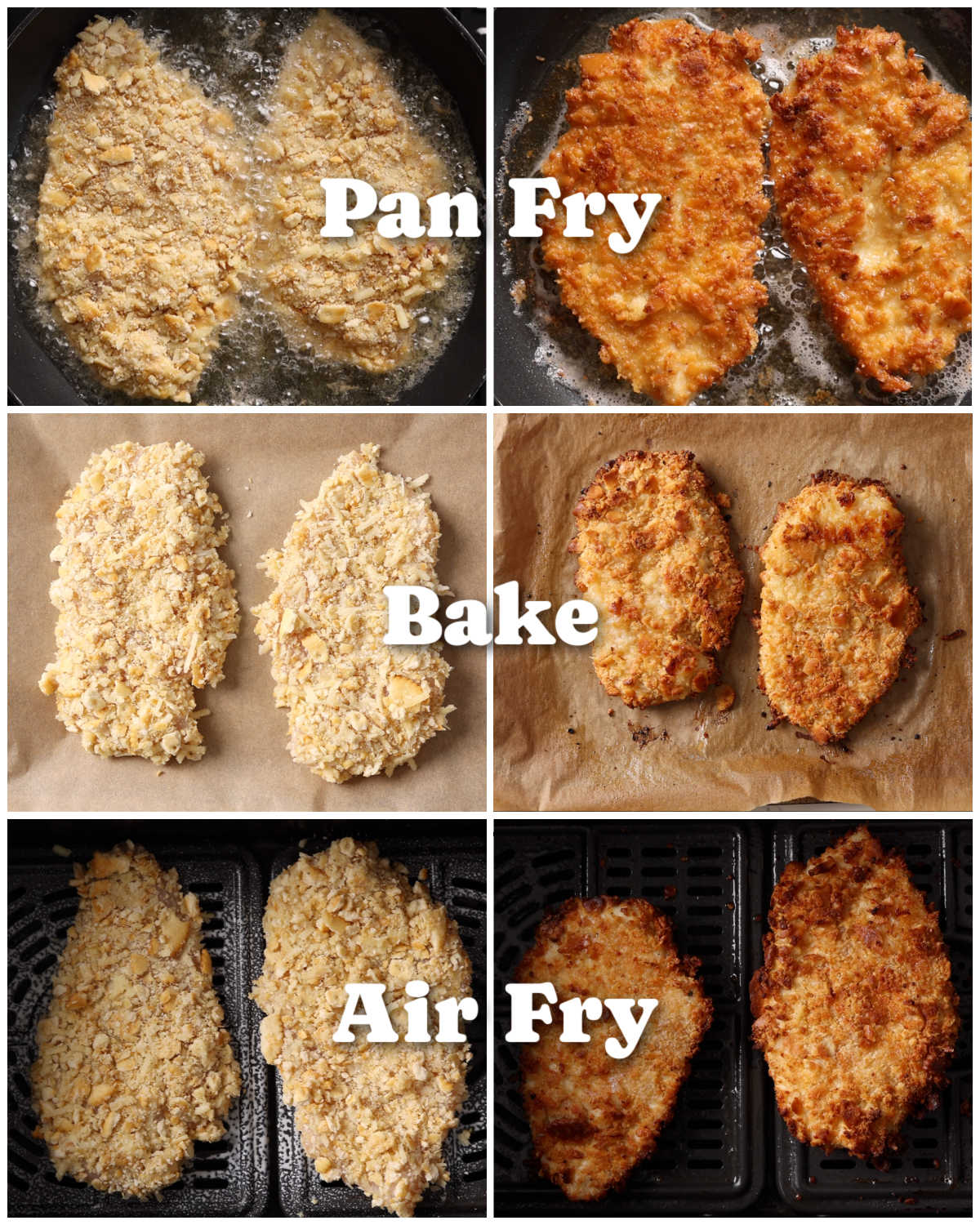 6 step by step photos showing how to cook ritz cracker chicken