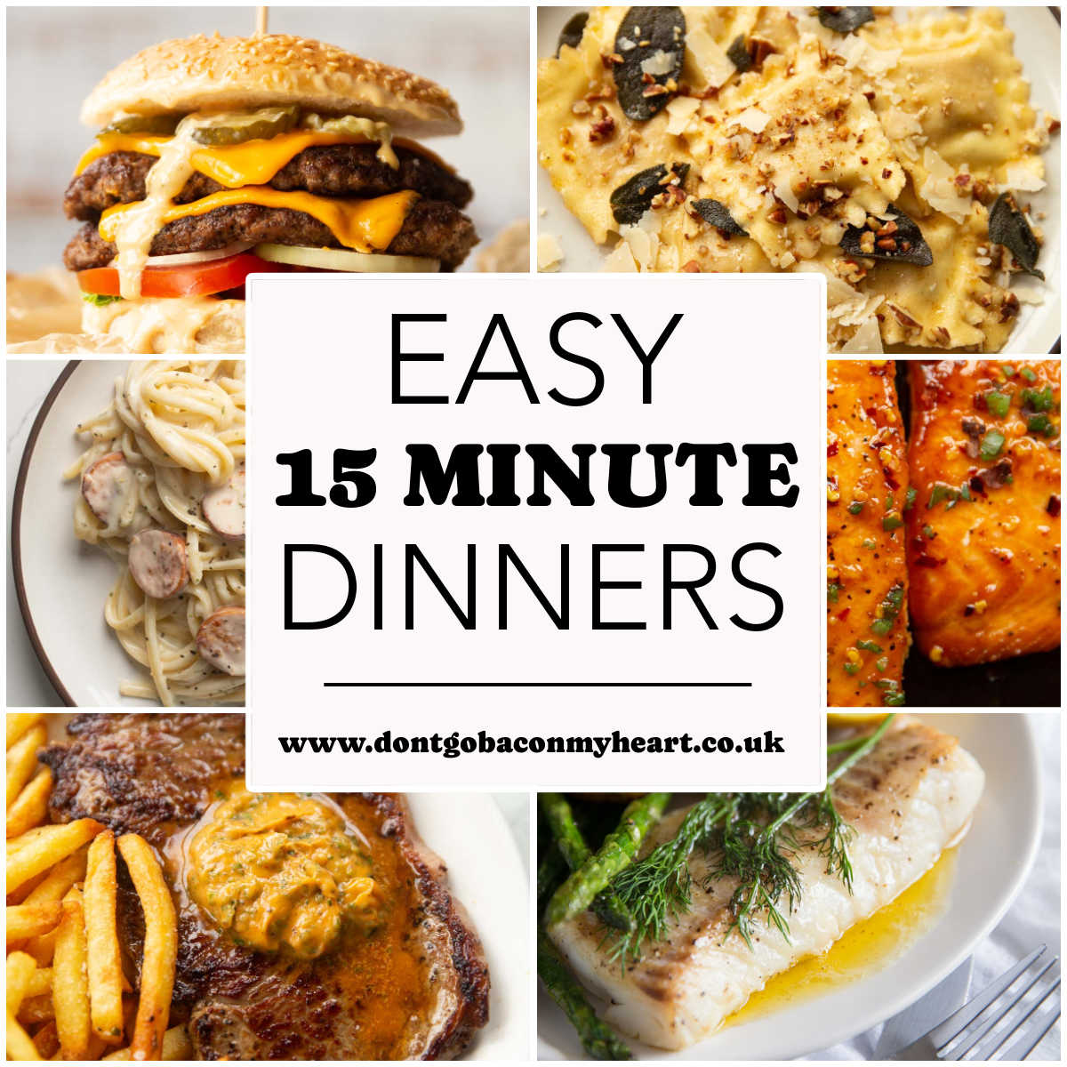 15 minute dinners thumbnail collage with text overlay