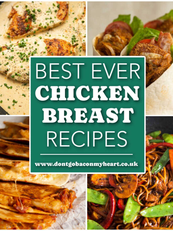 chicken breast recipes collage thumbnail with text box overlay