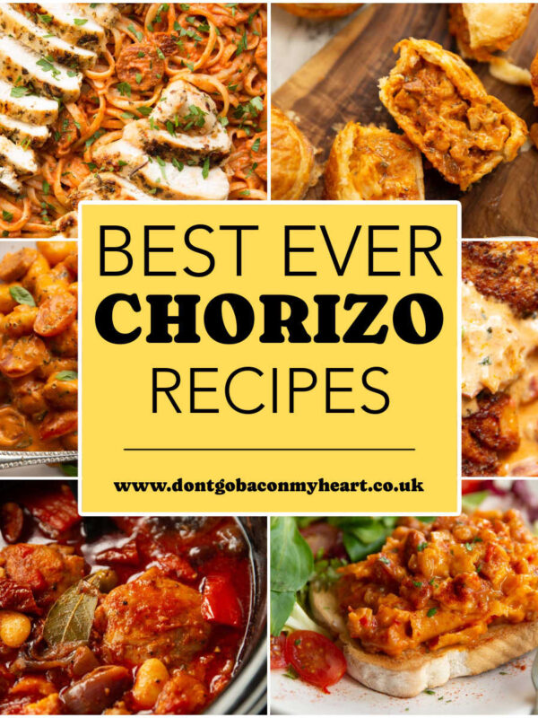 chorizo recipes thumbnail collage with text box overlay