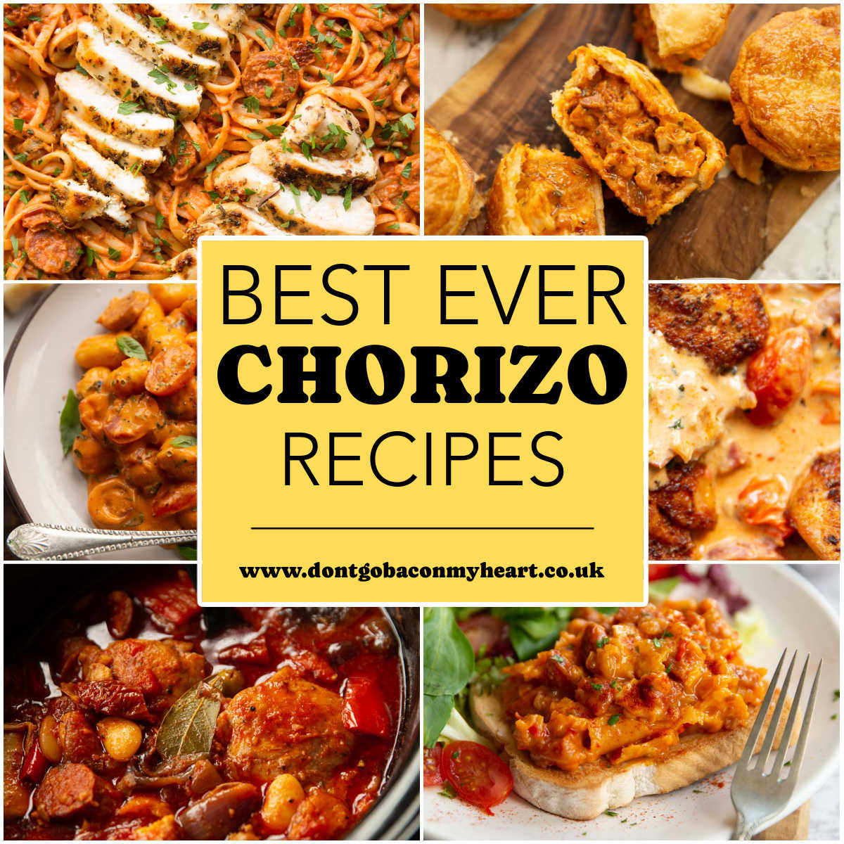 chorizo recipes thumbnail collage with text box overlay