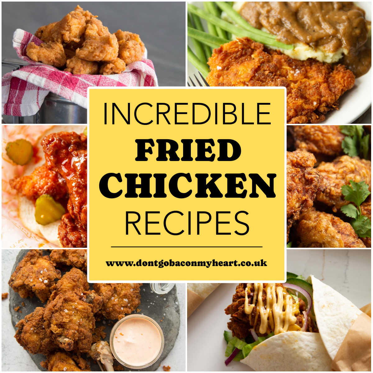fried chicken recipes thumbnail collage with text overlay