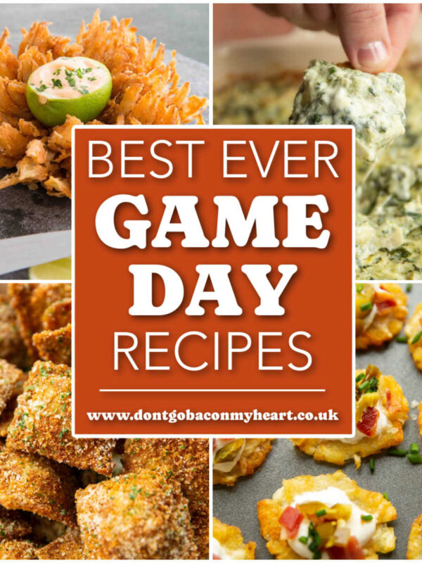 game day recipes collage thumbnail with text overlay