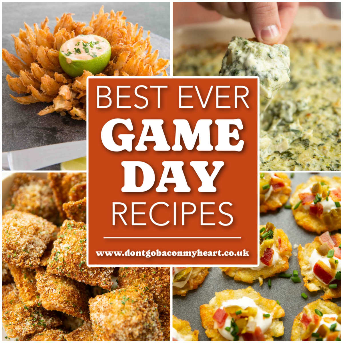 game day recipes collage thumbnail with text overlay