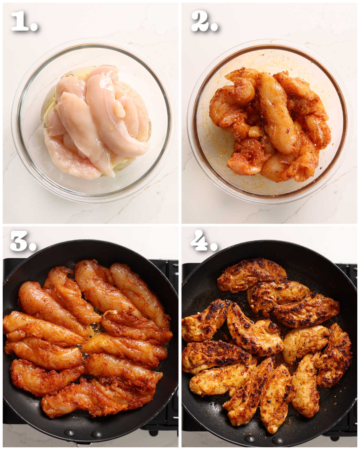 4 step by step photos showing how to prepare chicken lazone