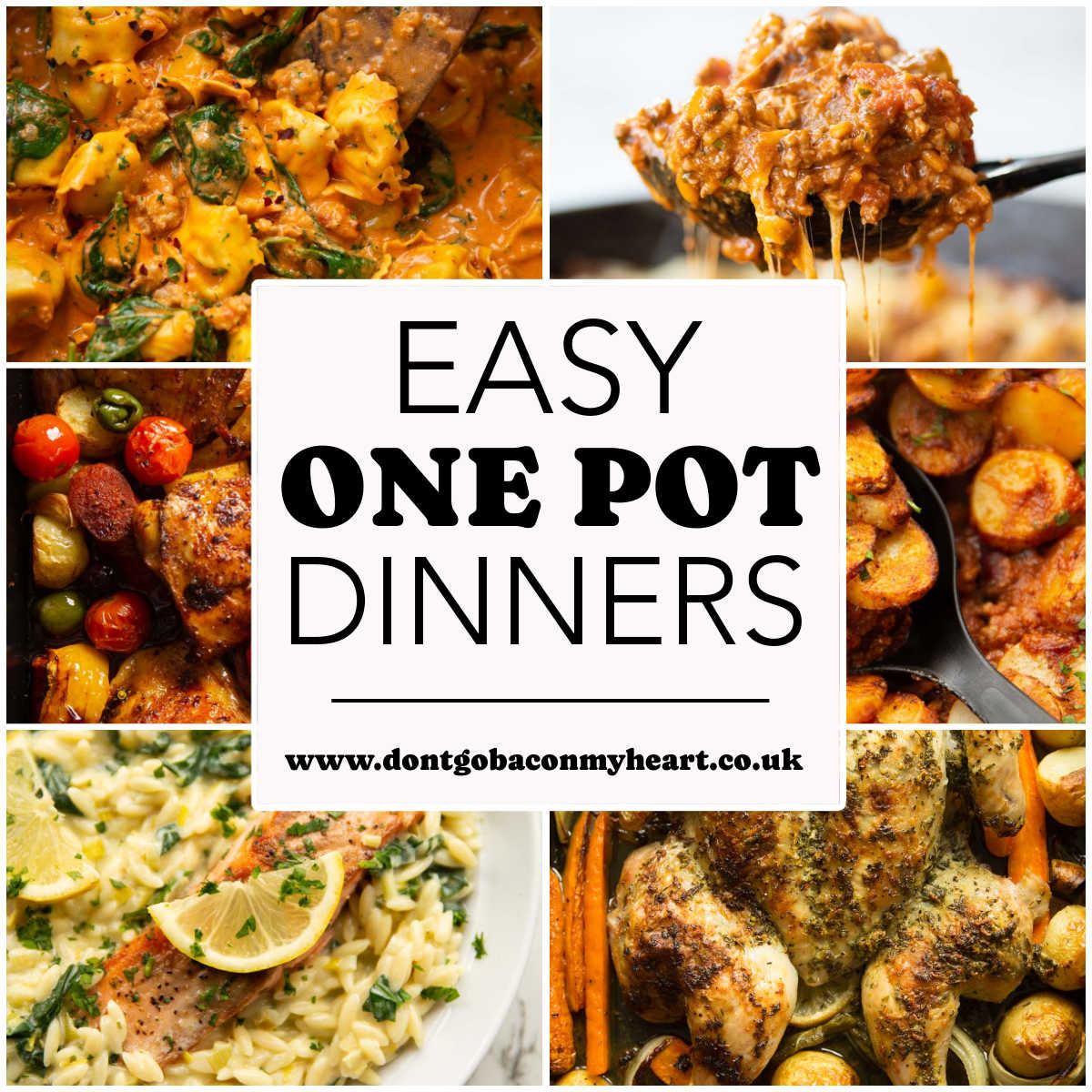 one pot meals thumbnail collage with text overlay